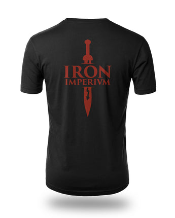 Mars The Vengeful Iron Imperium Logo black t-shirt left chest dark red design
