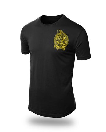 Mars The Vengeful Iron Imperium Logo black t-shirt left chest yellow design