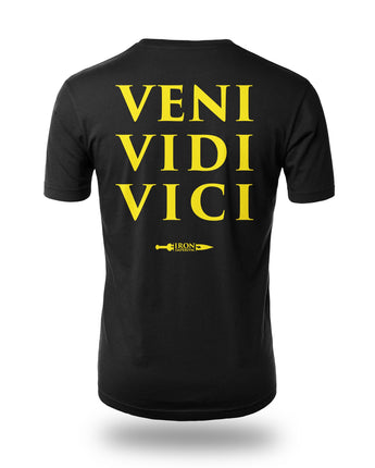 Immortal Praetorian Veni Vidi Vici black t-shirt left chest yellow design